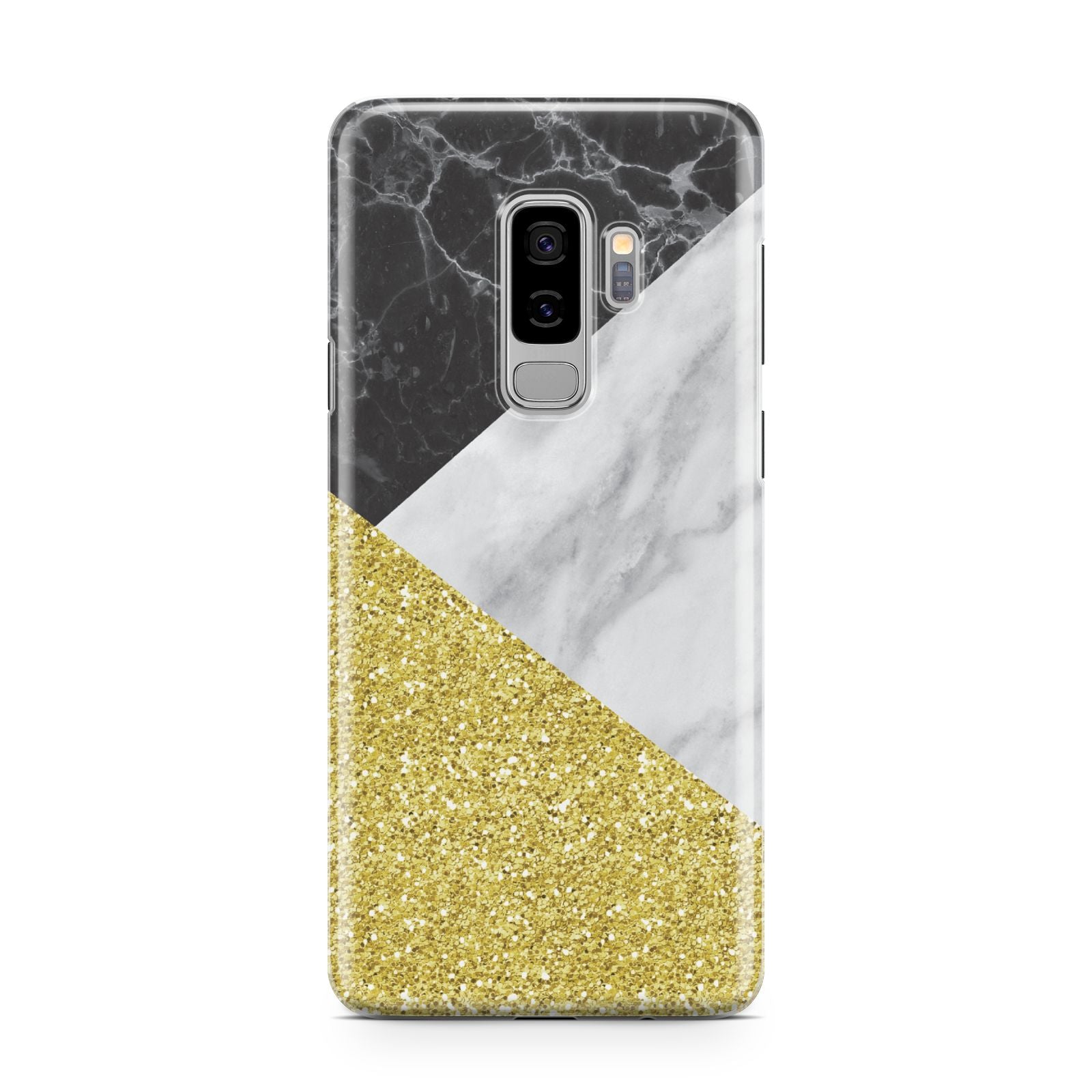 Marble Black Gold Samsung Galaxy S9 Plus Case on Silver phone