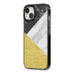 Marble Black Gold iPhone 13 Black Impact Case Side Angle on Silver phone