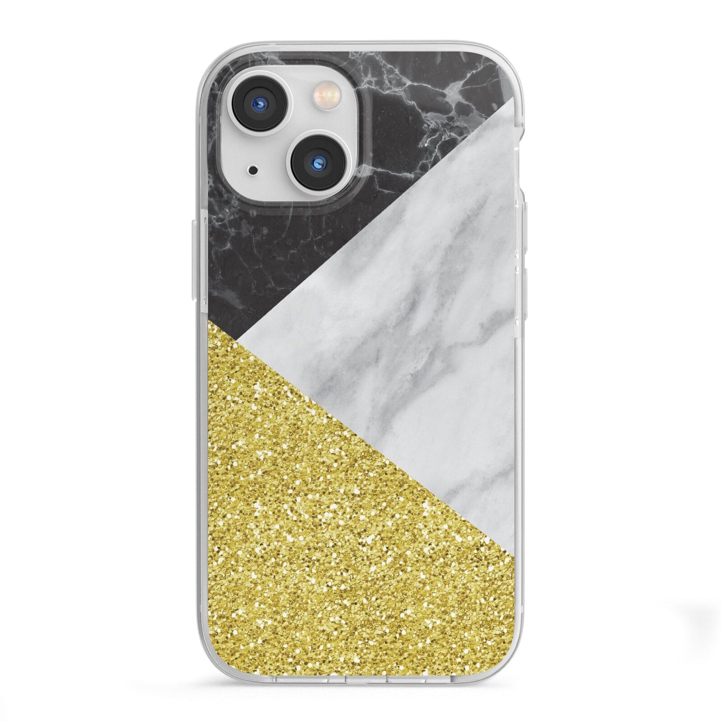 Marble Black Gold iPhone 13 Mini TPU Impact Case with White Edges