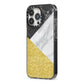 Marble Black Gold iPhone 13 Pro Black Impact Case Side Angle on Silver phone
