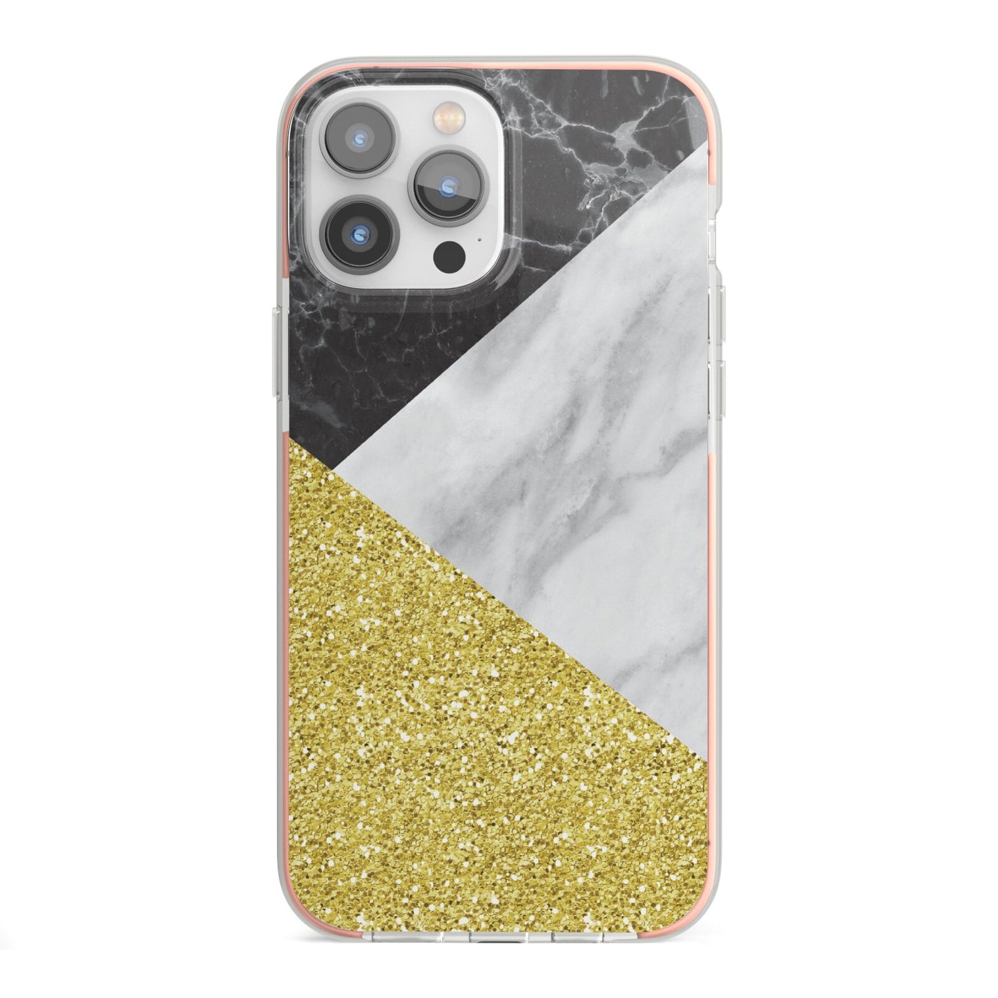 Marble Black Gold iPhone 13 Pro Max TPU Impact Case with Pink Edges