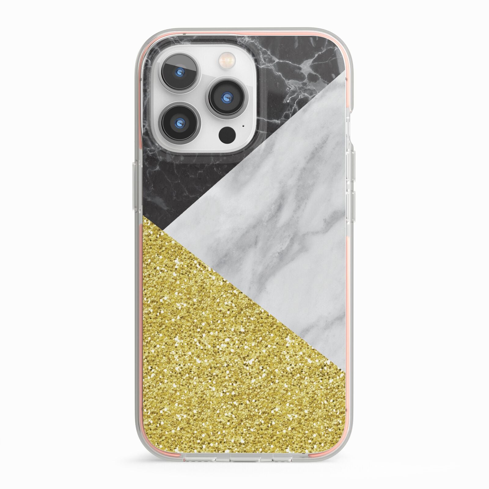 Marble Black Gold iPhone 13 Pro TPU Impact Case with Pink Edges