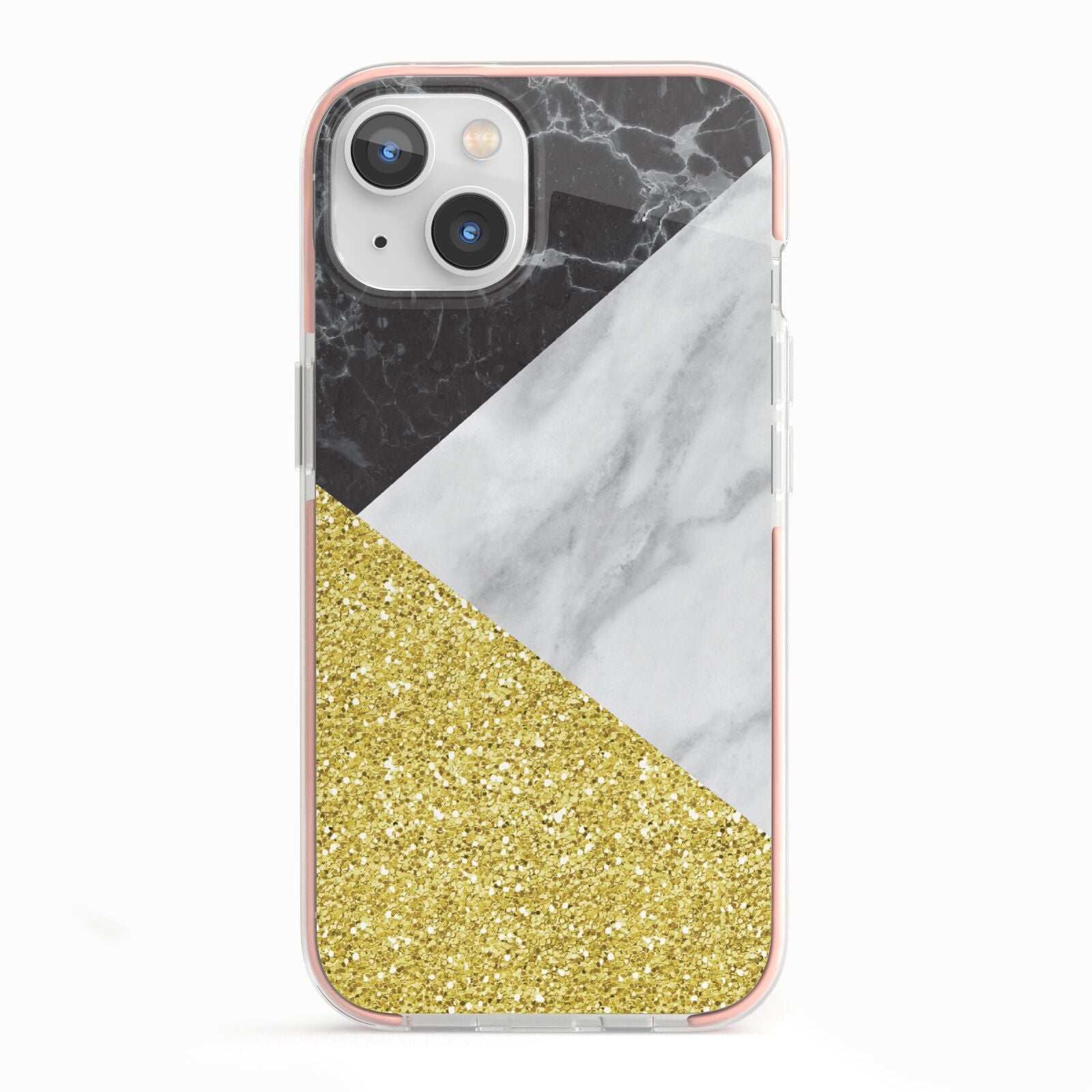 Marble Black Gold iPhone 13 TPU Impact Case with Pink Edges