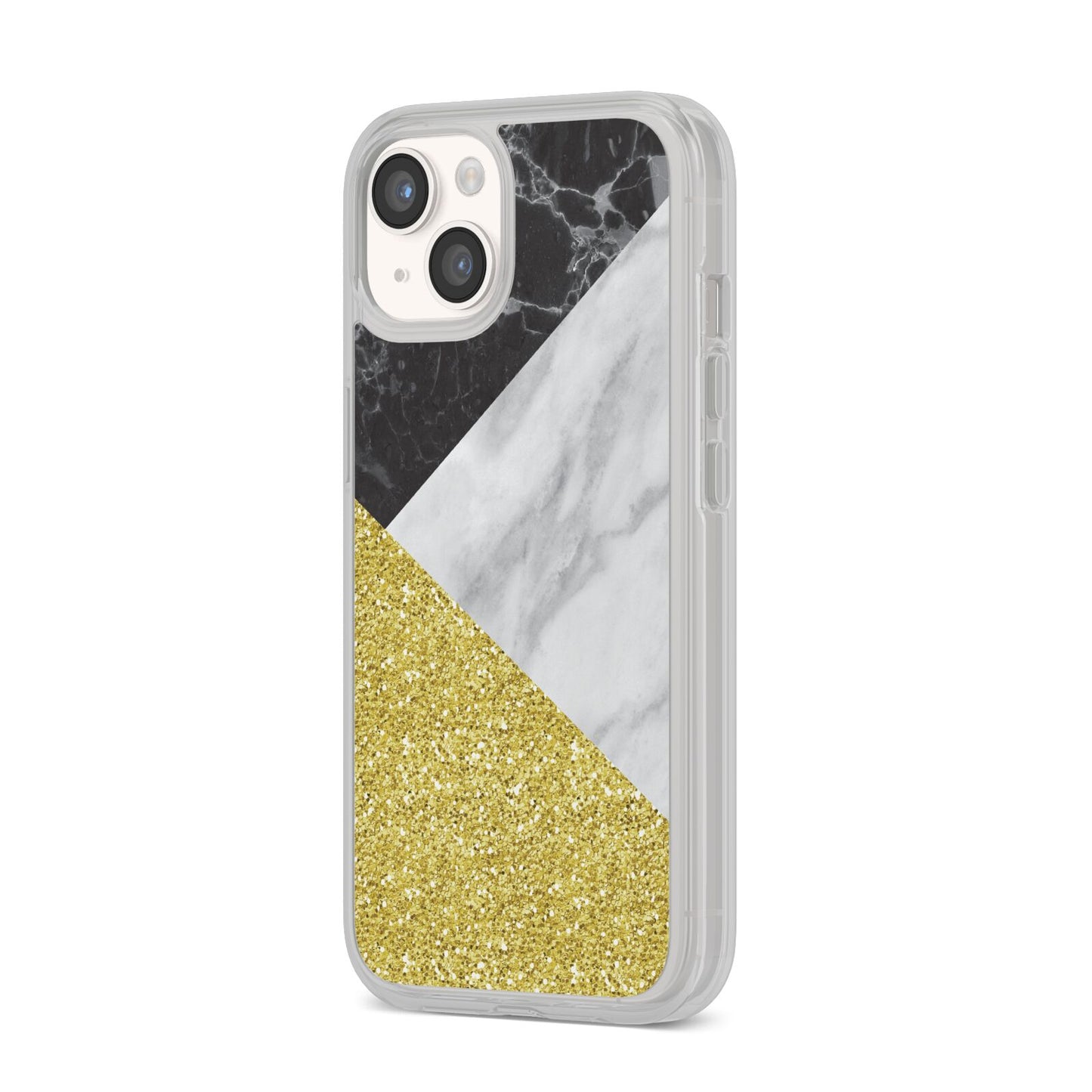 Marble Black Gold iPhone 14 Clear Tough Case Starlight Angled Image