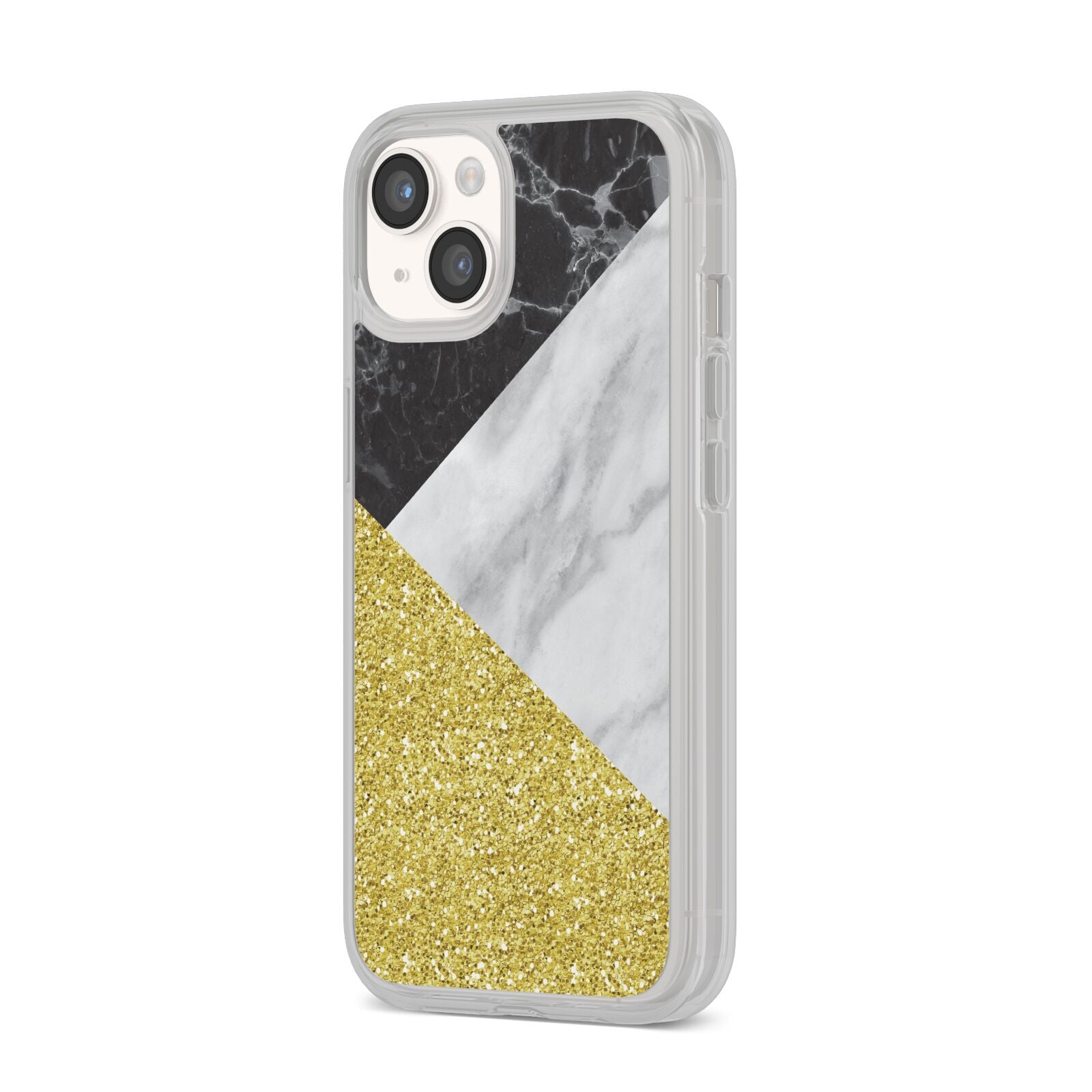 Marble Black Gold iPhone 14 Clear Tough Case Starlight Angled Image