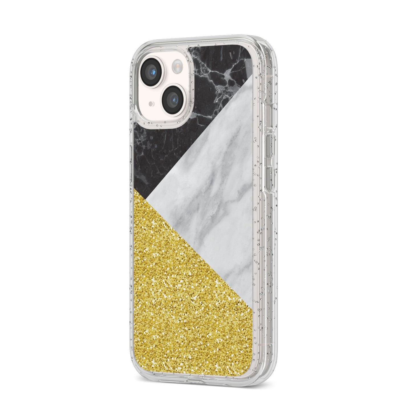 Marble Black Gold iPhone 14 Glitter Tough Case Starlight Angled Image