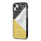 Marble Black Gold iPhone 14 Plus Black Impact Case Side Angle on Silver phone