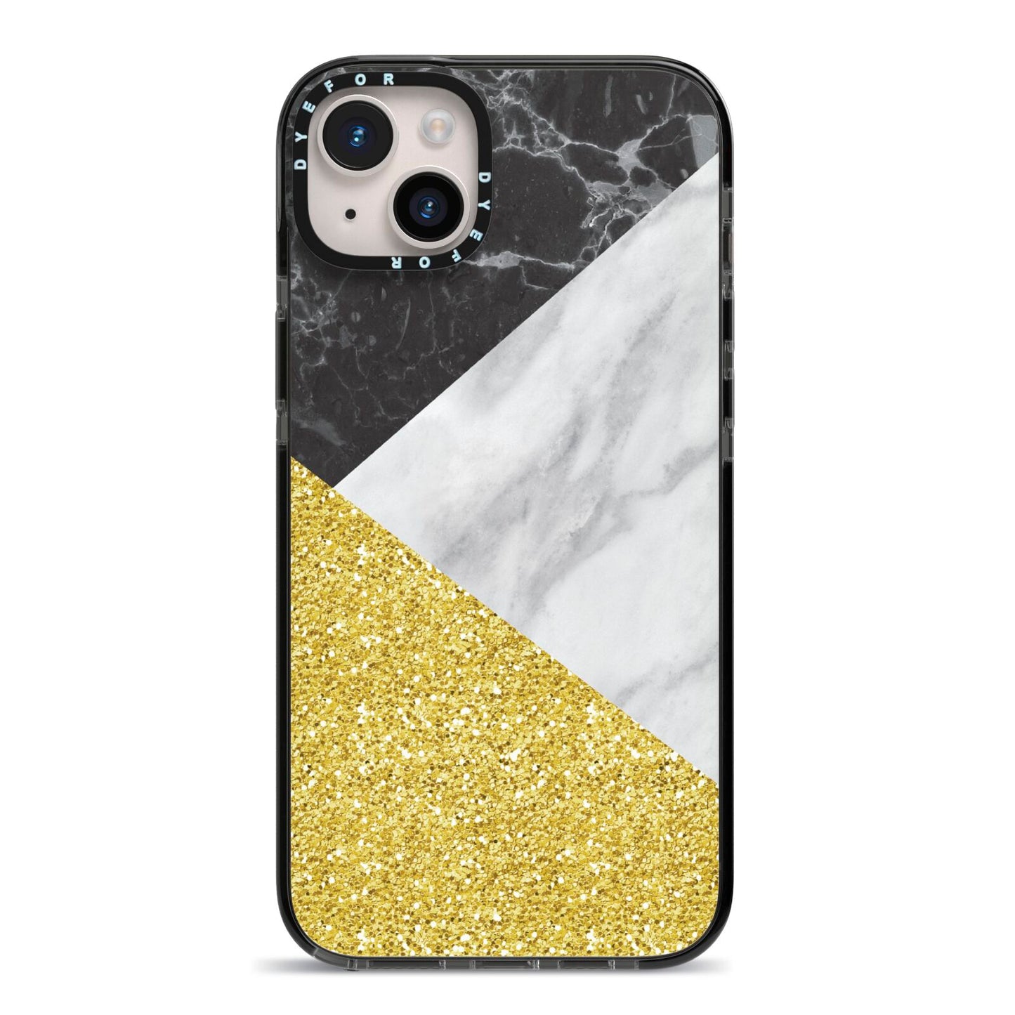 Marble Black Gold iPhone 14 Plus Black Impact Case on Silver phone