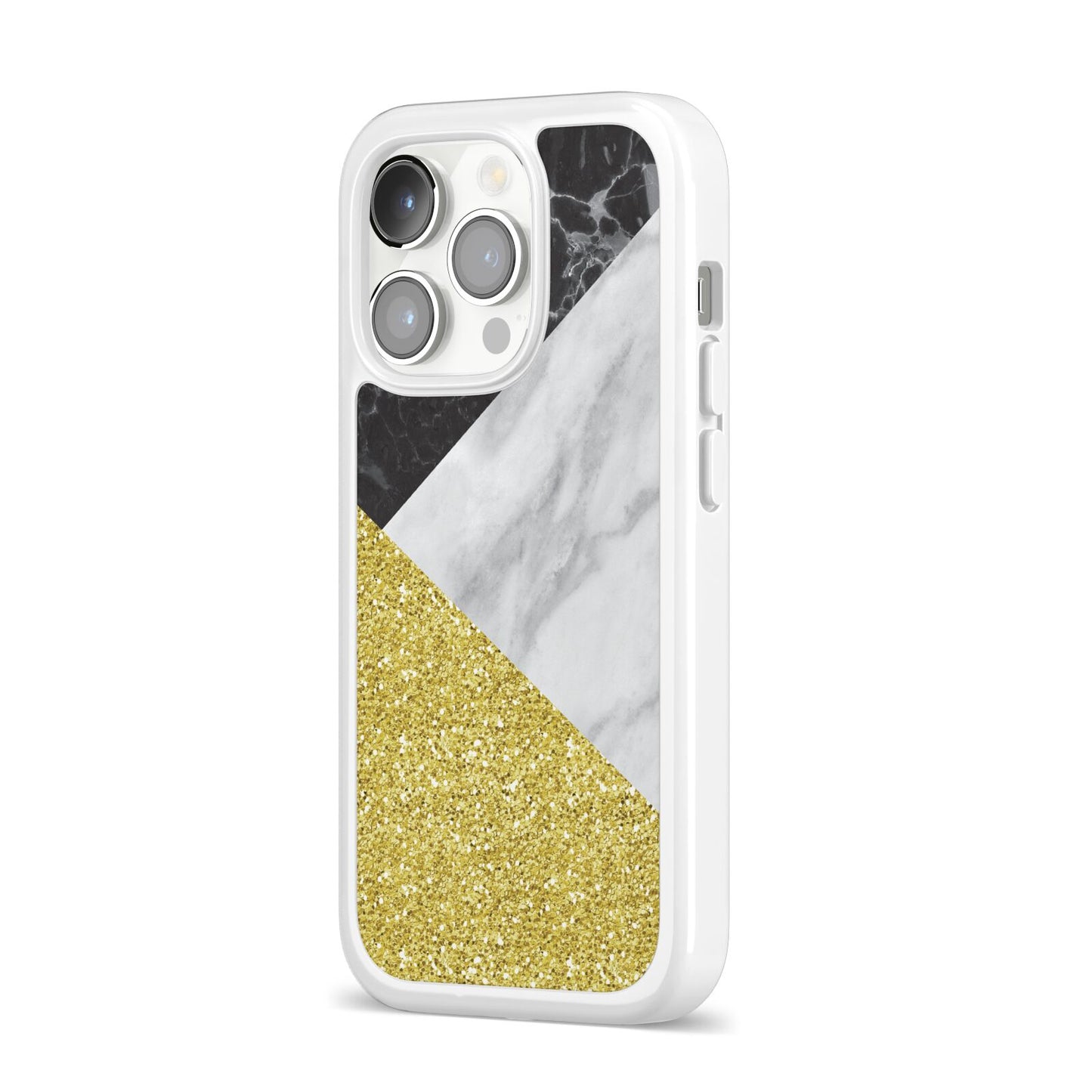 Marble Black Gold iPhone 14 Pro Clear Tough Case Silver Angled Image