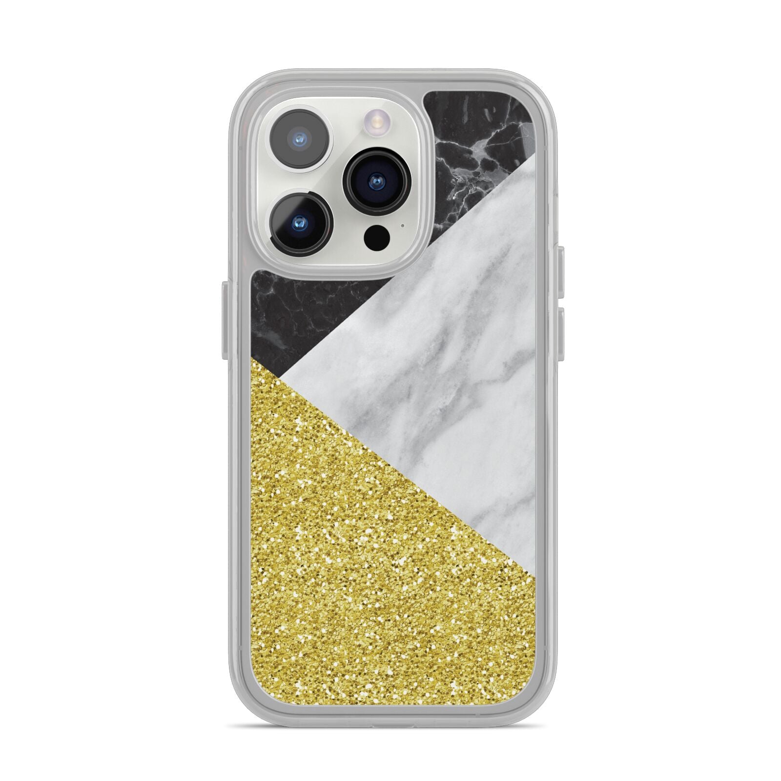 Marble Black Gold iPhone 14 Pro Clear Tough Case Silver