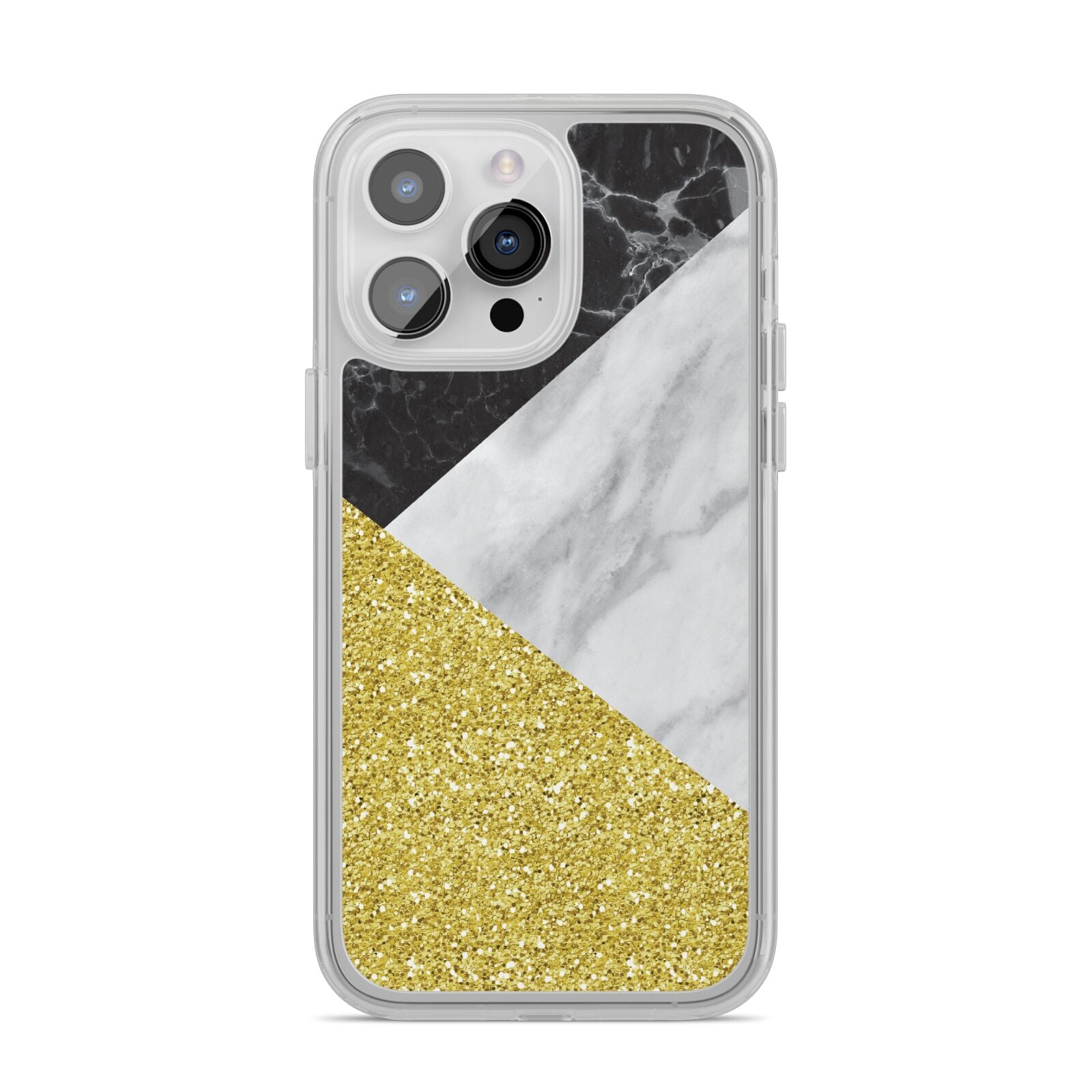 Marble Black Gold iPhone 14 Pro Max Clear Tough Case Silver