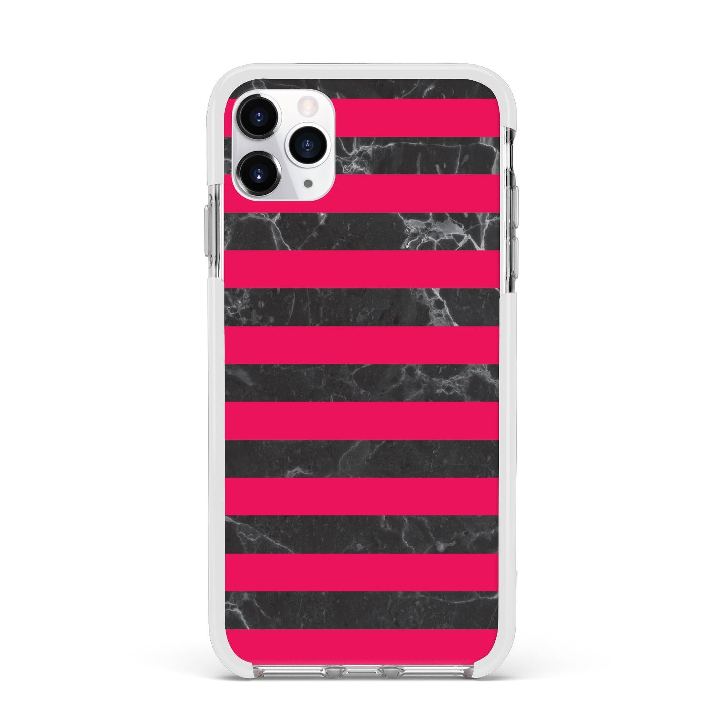Marble Black Hot Pink Apple iPhone 11 Pro Max in Silver with White Impact Case
