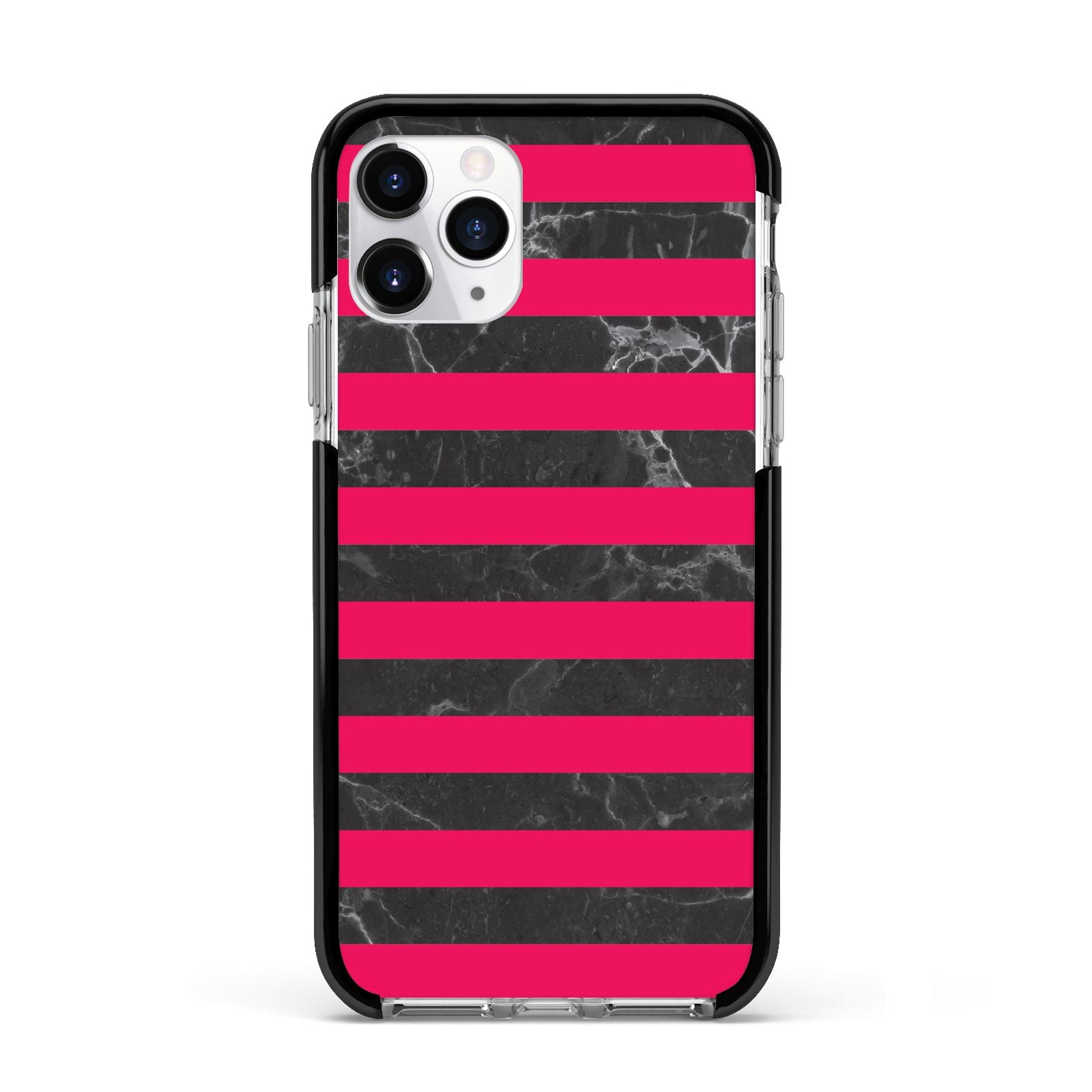 Marble Black Hot Pink Apple iPhone 11 Pro in Silver with Black Impact Case