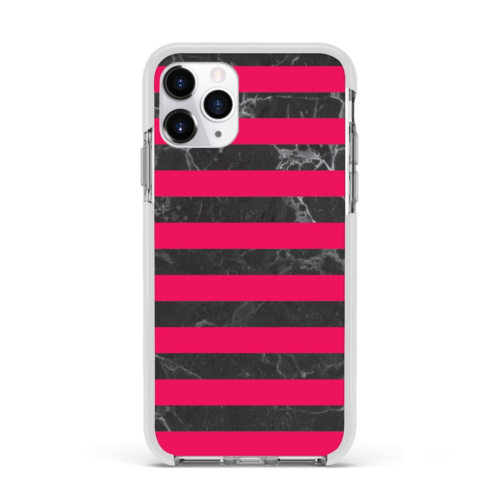 Marble Black Hot Pink Apple iPhone 11 Pro in Silver with White Impact Case