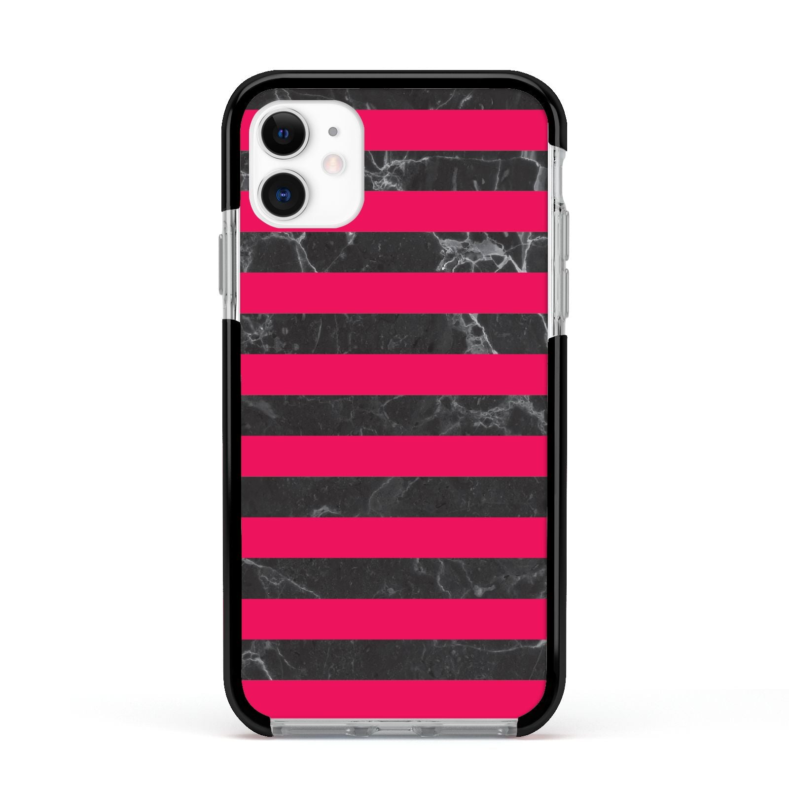 Marble Black Hot Pink Apple iPhone 11 in White with Black Impact Case