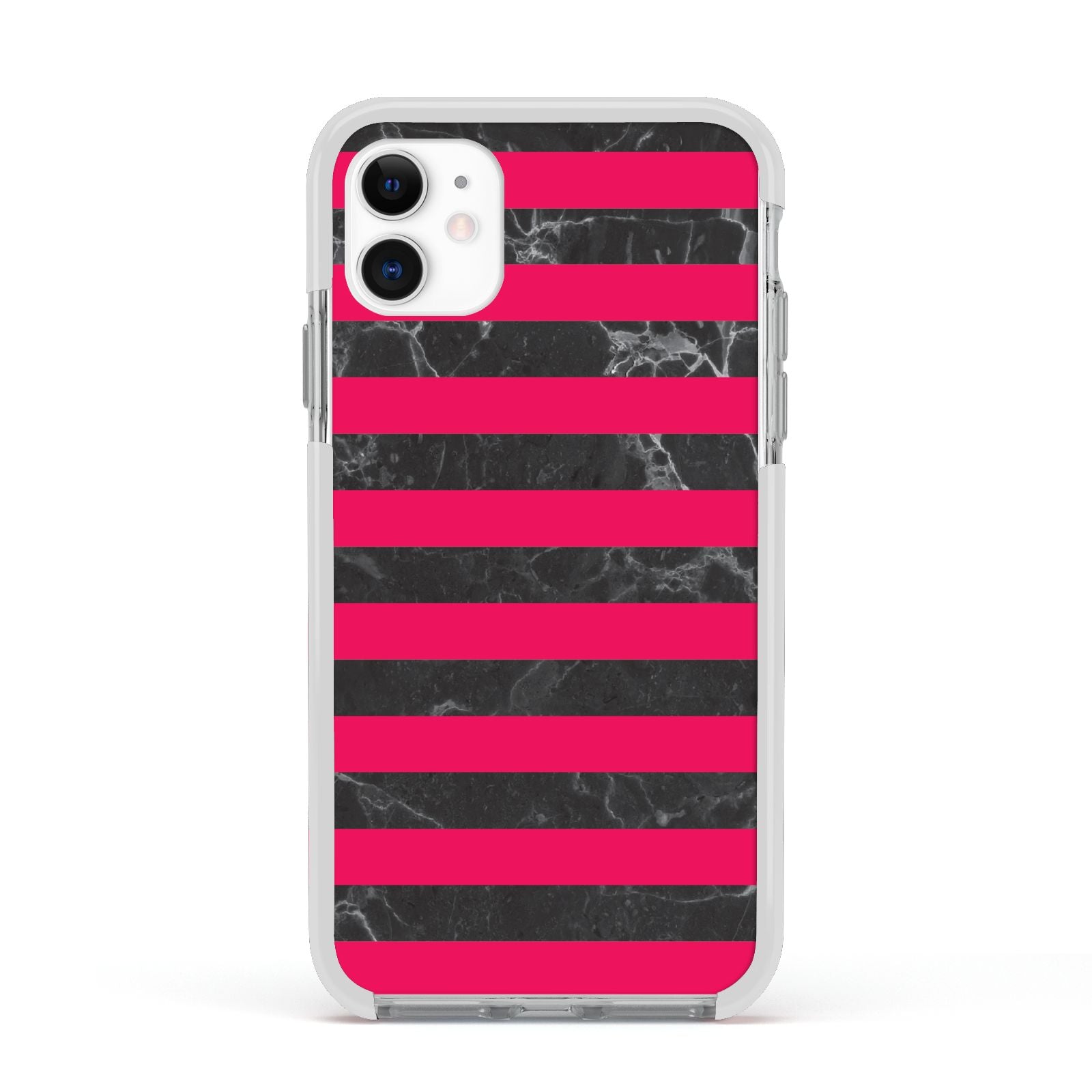 Marble Black Hot Pink Apple iPhone 11 in White with White Impact Case