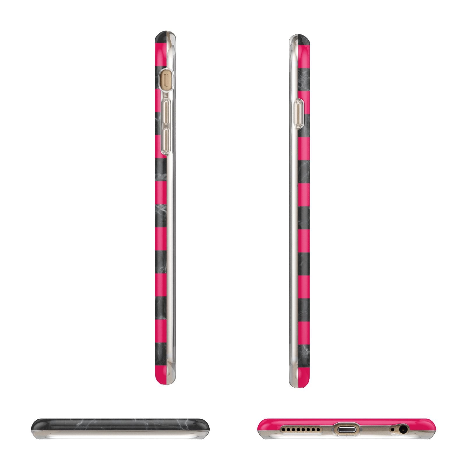 Marble Black Hot Pink Apple iPhone 6 Plus 3D Wrap Tough Case Alternative Image Angles
