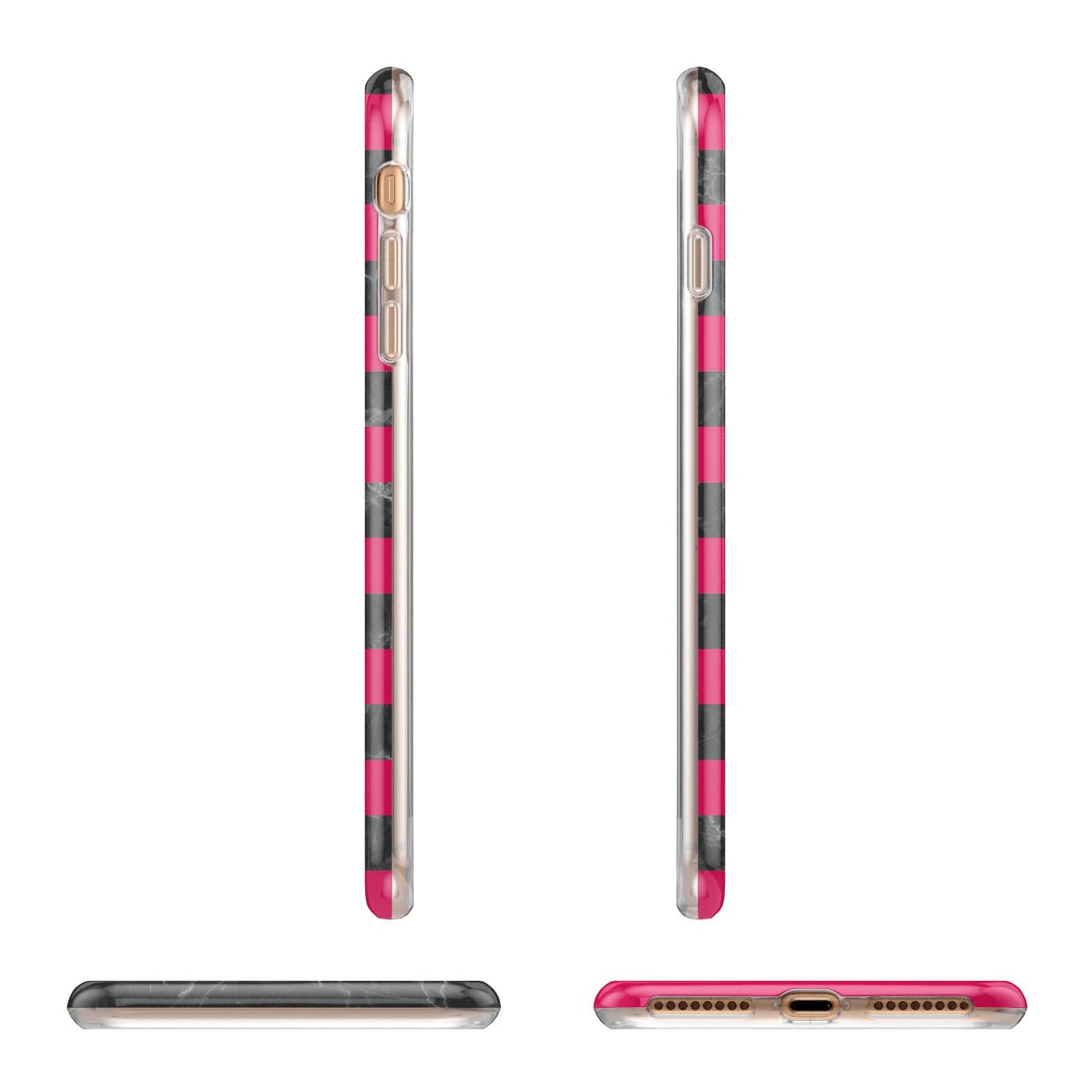 Marble Black Hot Pink Apple iPhone 7 8 Plus 3D Wrap Tough Case Alternative Image Angles