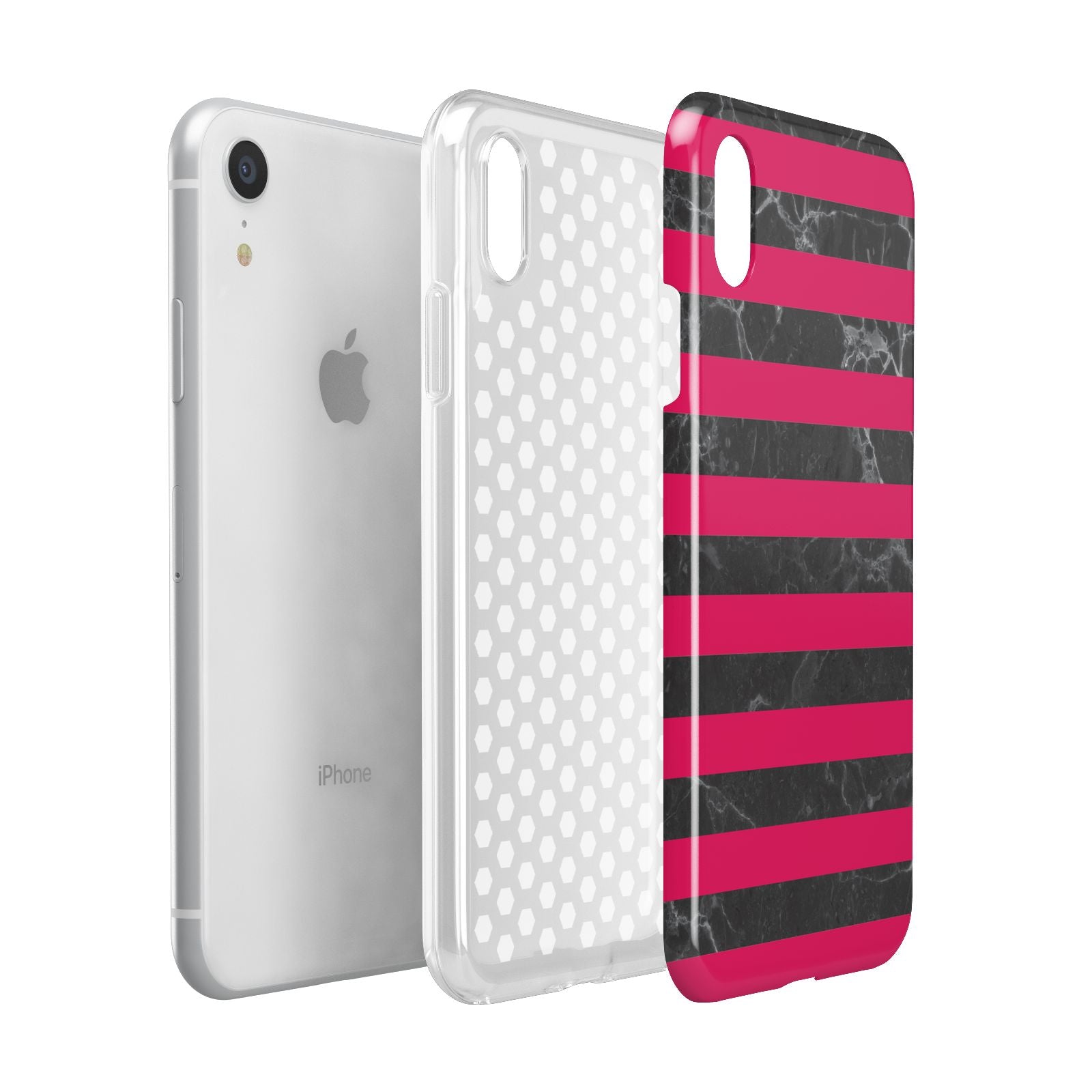 Marble Black Hot Pink Apple iPhone XR White 3D Tough Case Expanded view