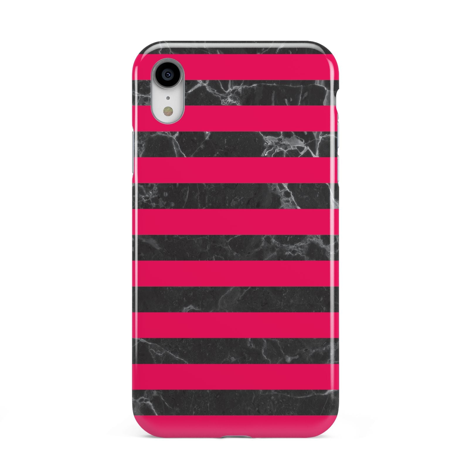 Marble Black Hot Pink Apple iPhone XR White 3D Tough Case