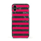 Marble Black Hot Pink Apple iPhone Xs Impact Case Black Edge on Silver Phone