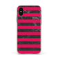 Marble Black Hot Pink Apple iPhone Xs Impact Case Pink Edge on Black Phone