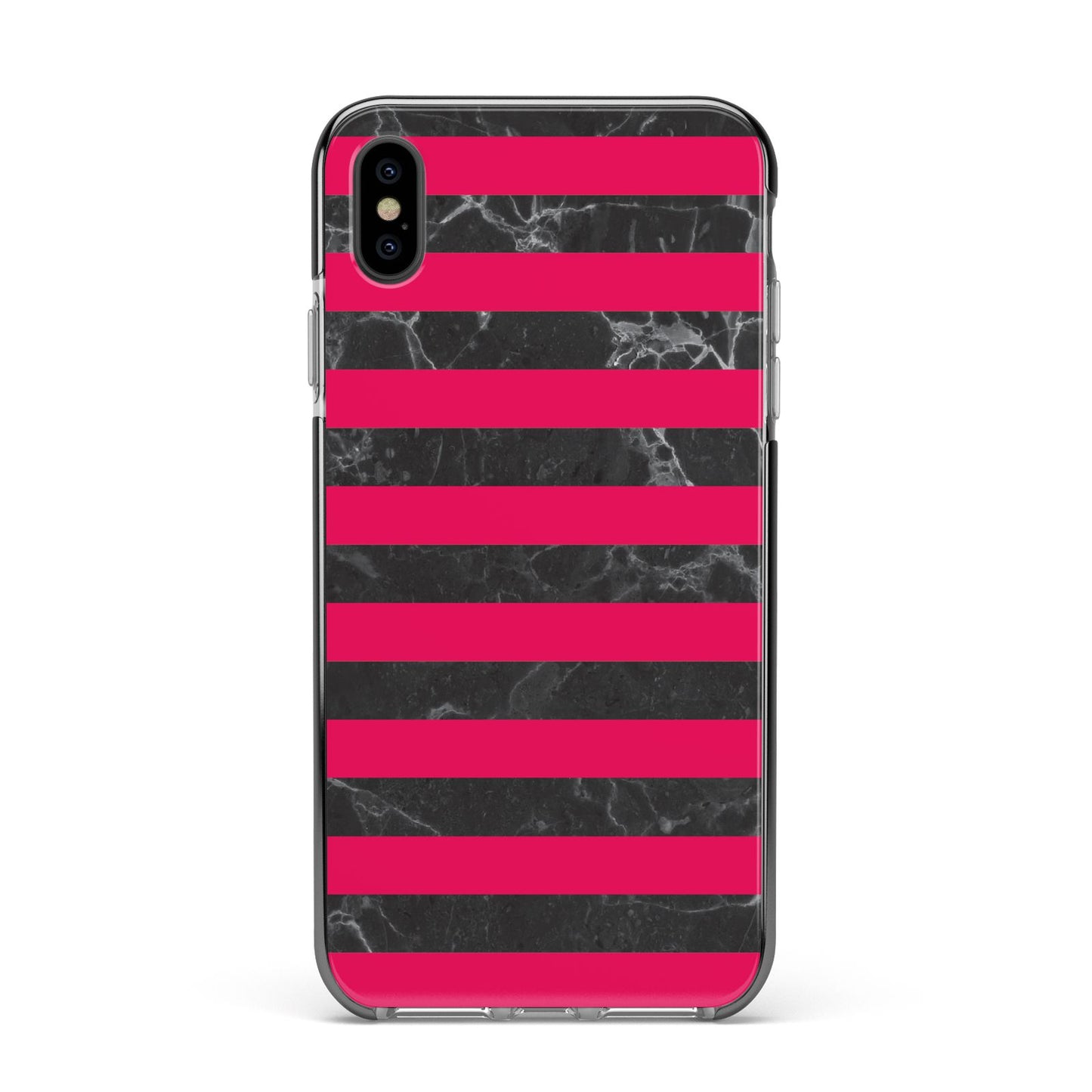 Marble Black Hot Pink Apple iPhone Xs Max Impact Case Black Edge on Black Phone