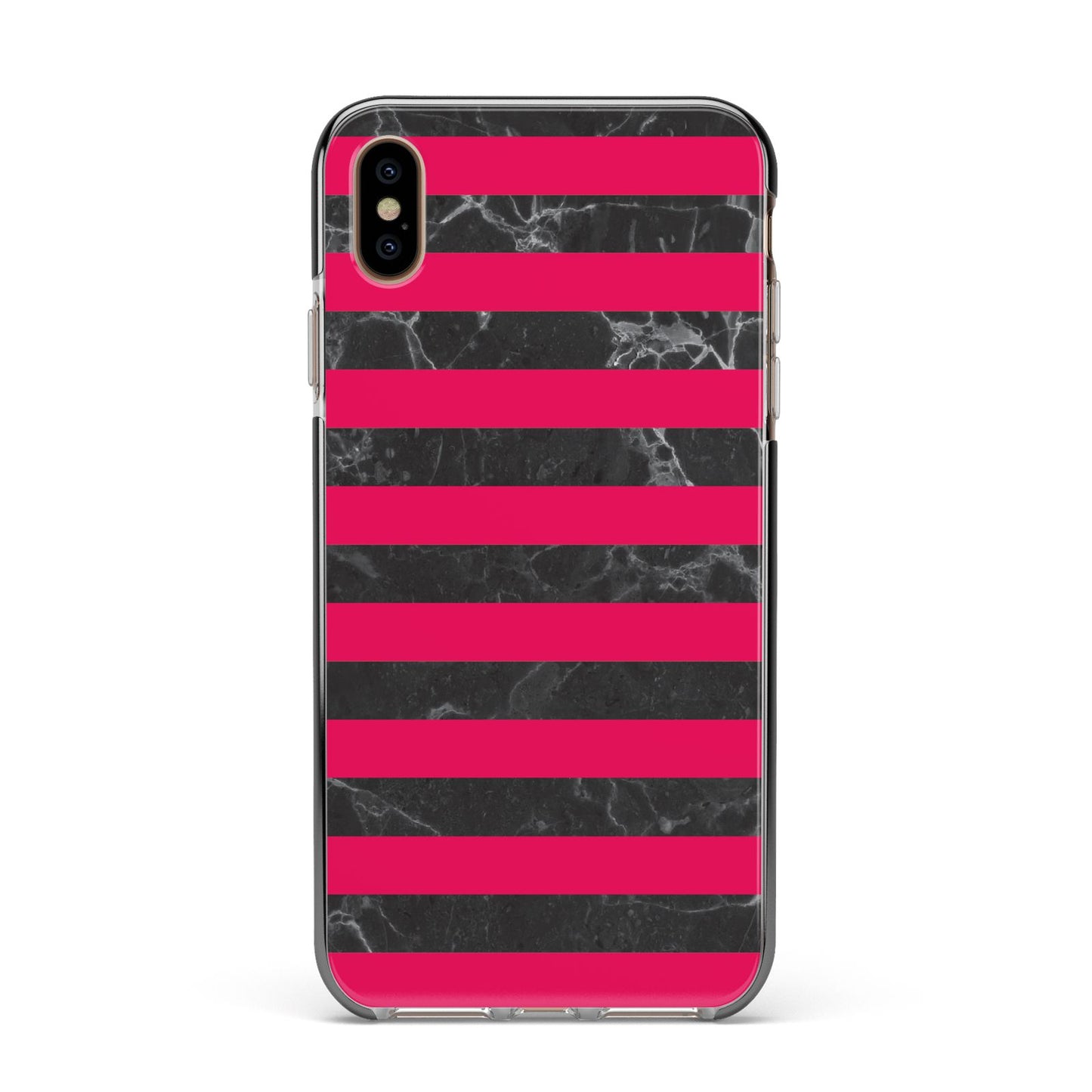 Marble Black Hot Pink Apple iPhone Xs Max Impact Case Black Edge on Gold Phone