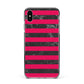 Marble Black Hot Pink Apple iPhone Xs Max Impact Case Black Edge on Silver Phone