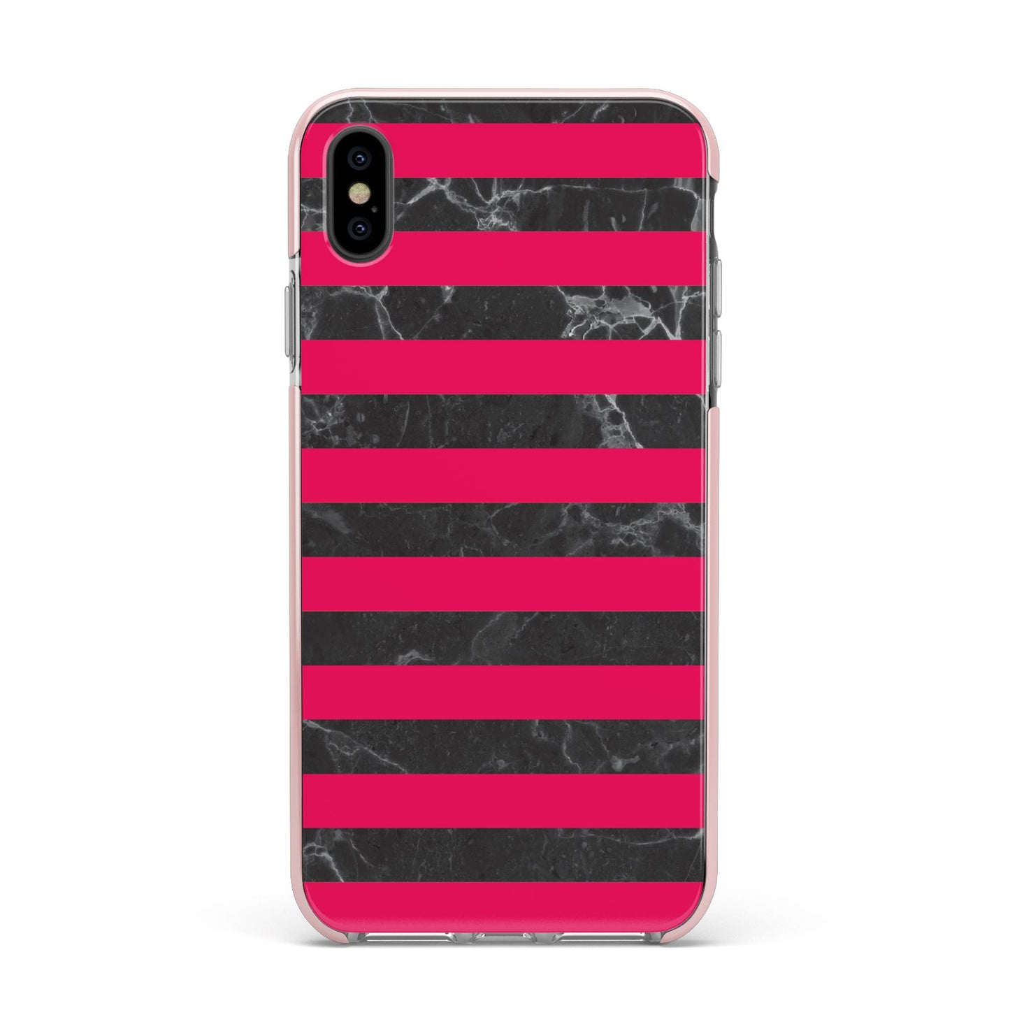 Marble Black Hot Pink Apple iPhone Xs Max Impact Case Pink Edge on Black Phone