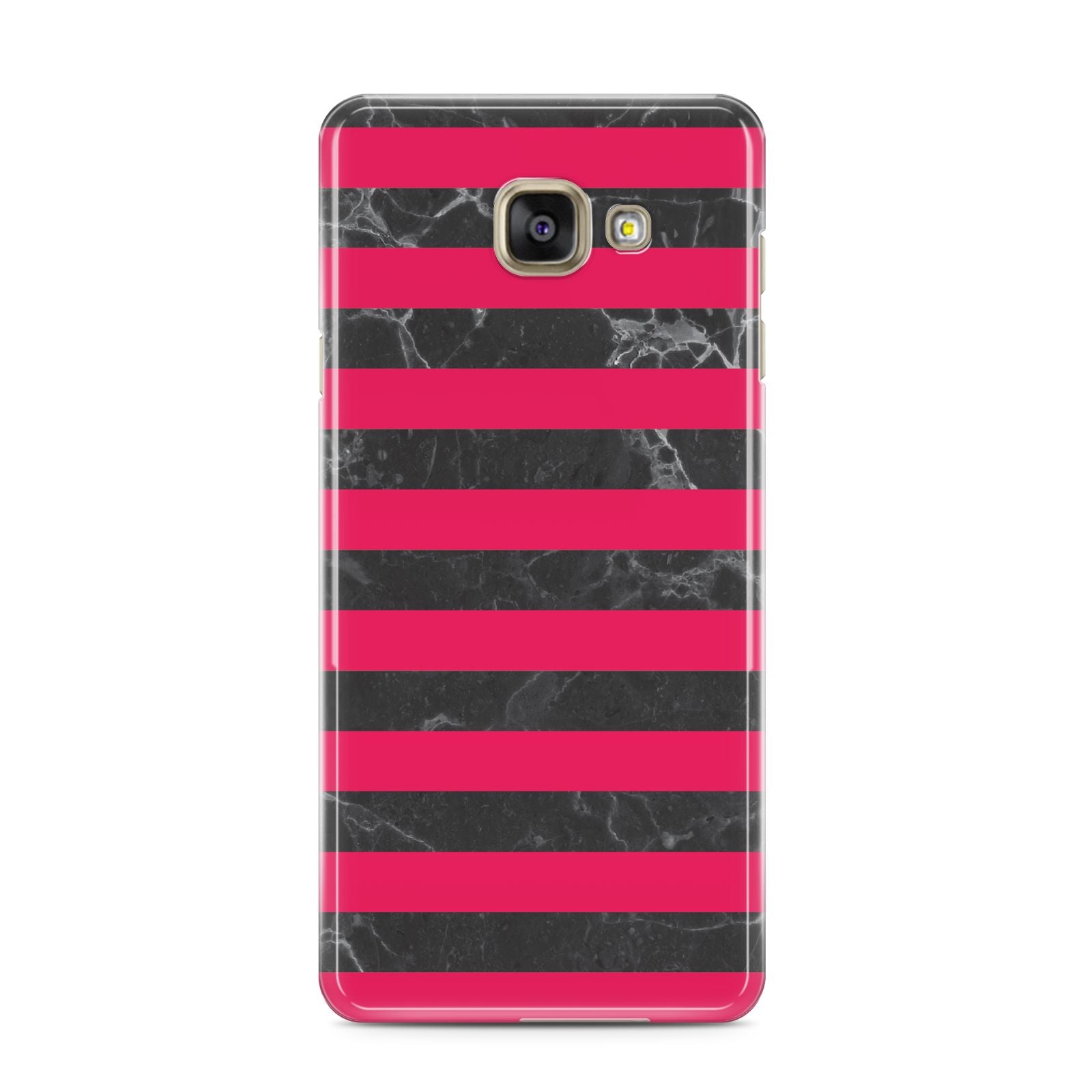 Marble Black Hot Pink Samsung Galaxy A3 2016 Case on gold phone
