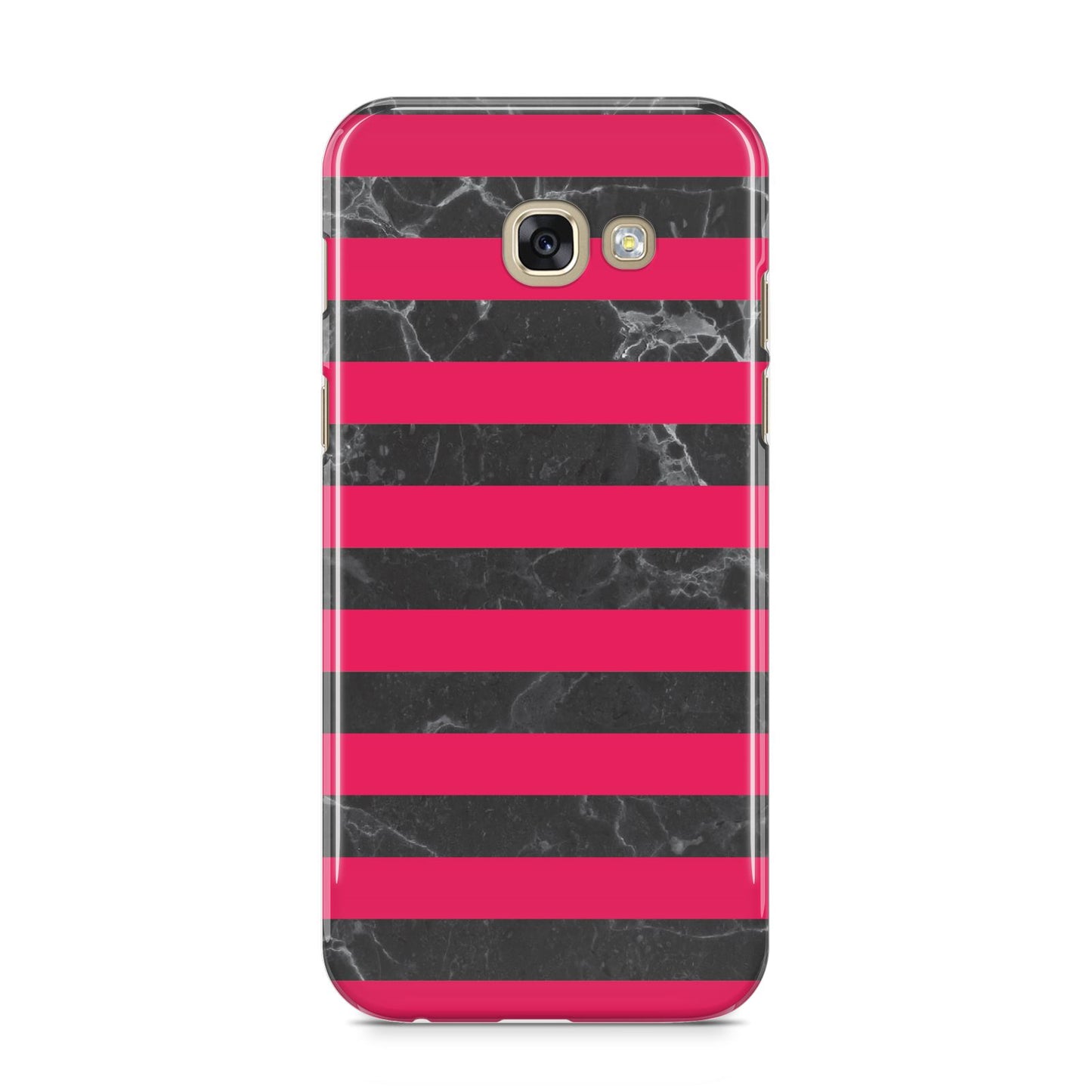 Marble Black Hot Pink Samsung Galaxy A5 2017 Case on gold phone