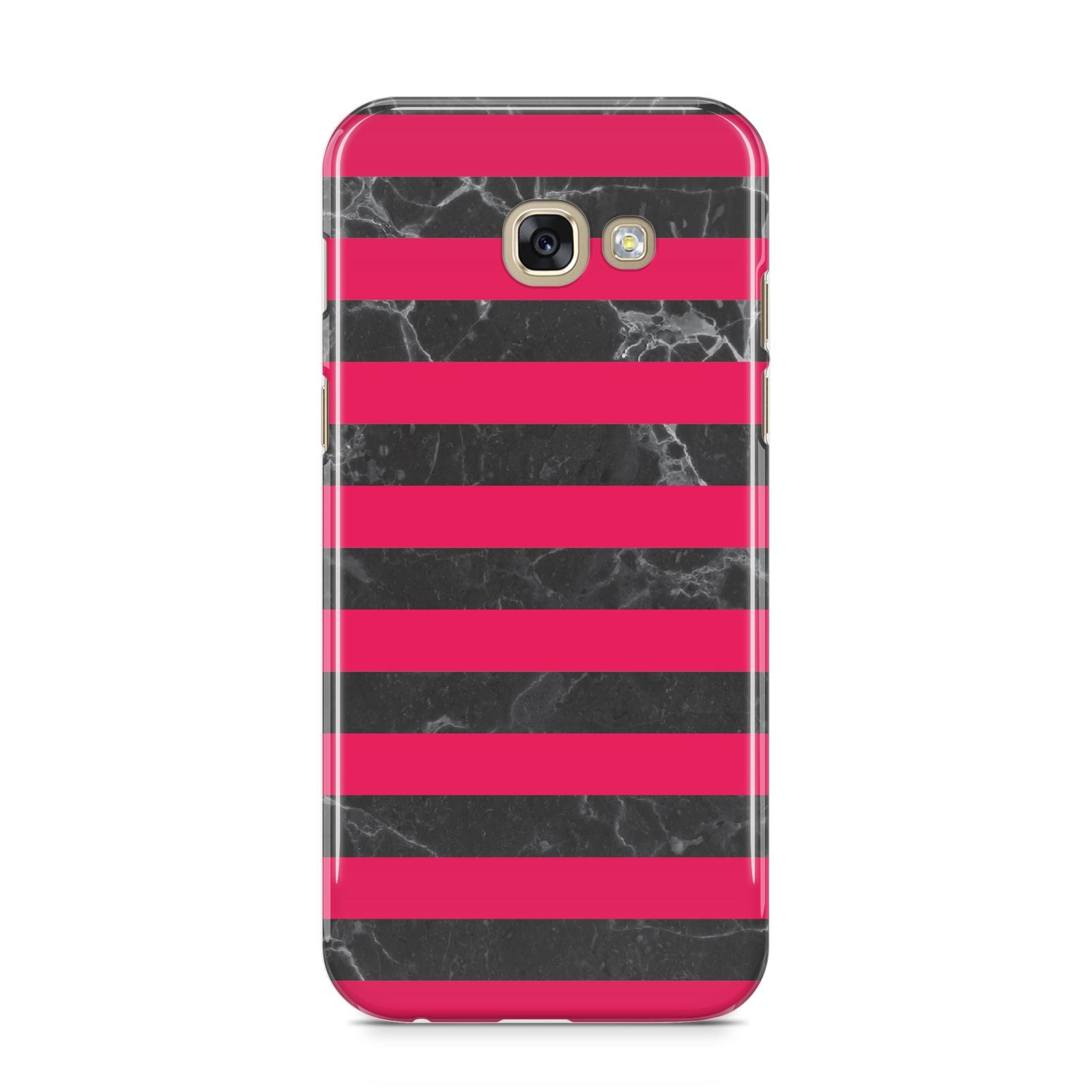 Marble Black Hot Pink Samsung Galaxy A5 2017 Case on gold phone