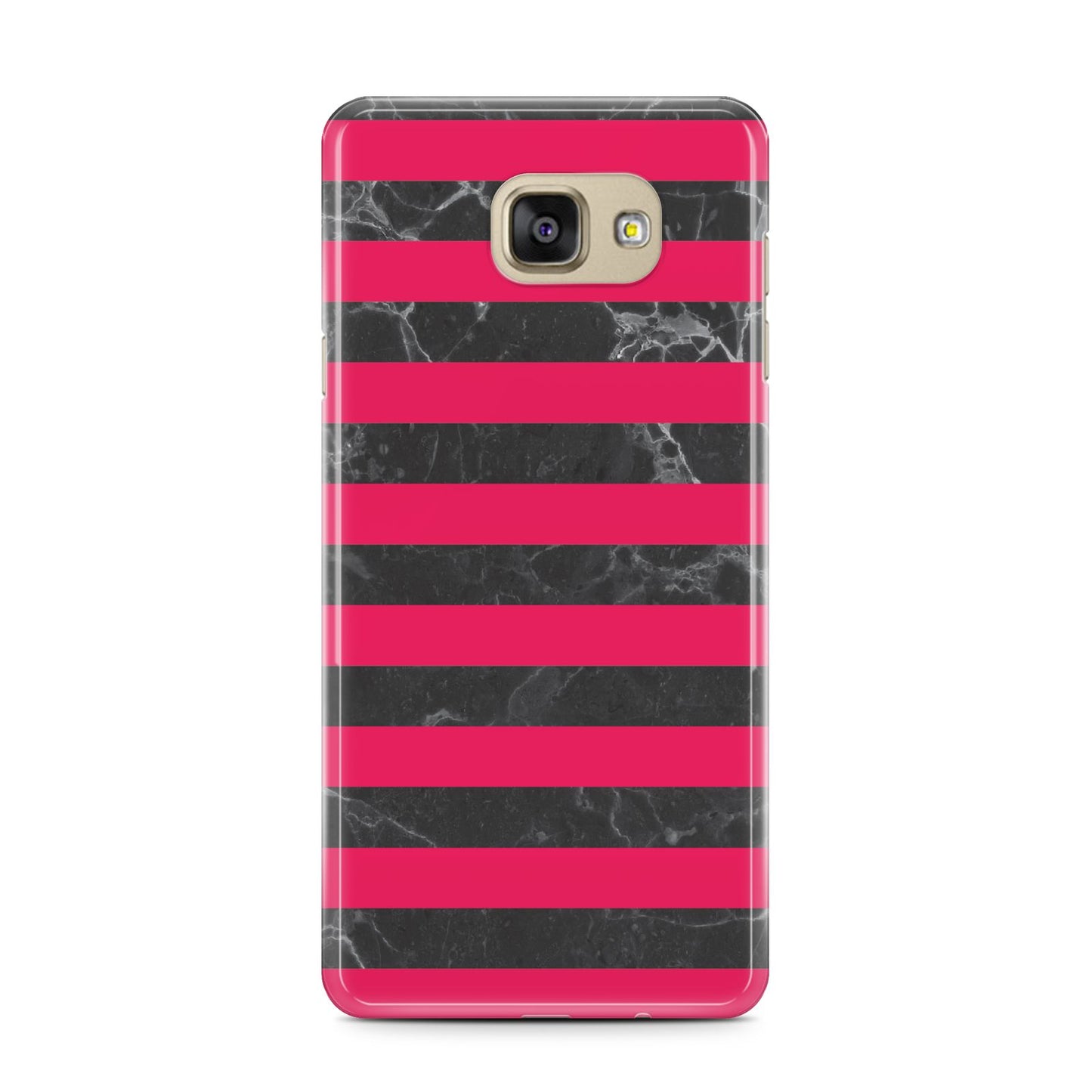 Marble Black Hot Pink Samsung Galaxy A7 2016 Case on gold phone