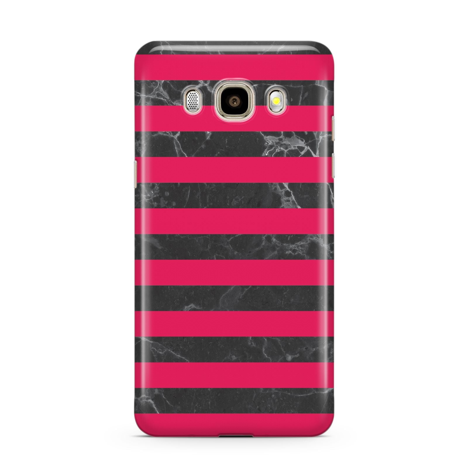 Marble Black Hot Pink Samsung Galaxy J7 2016 Case on gold phone