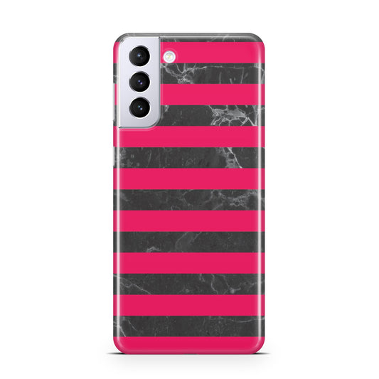 Marble Black Hot Pink Samsung S21 Plus Phone Case