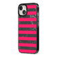 Marble Black Hot Pink iPhone 13 Black Impact Case Side Angle on Silver phone