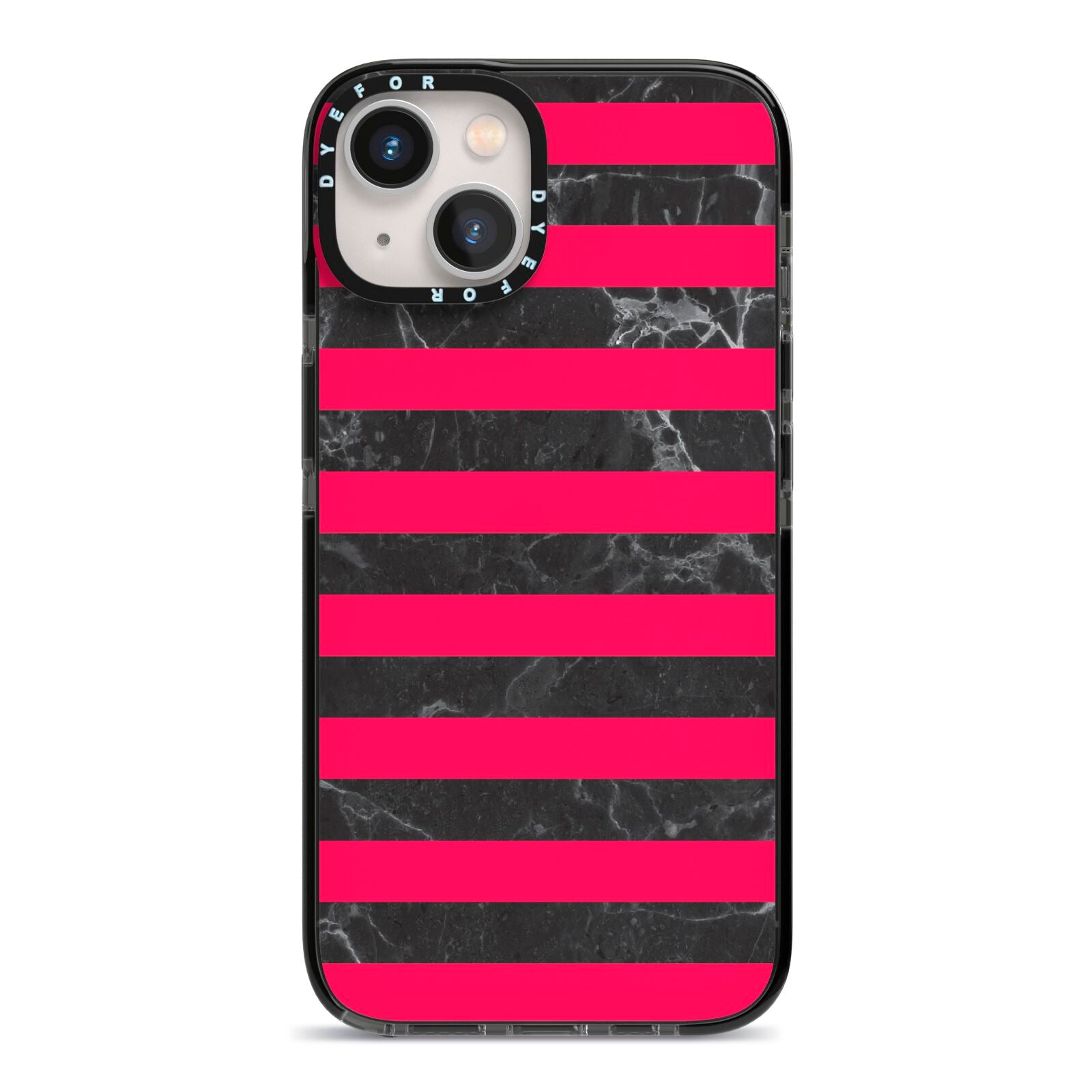 Marble Black Hot Pink iPhone 13 Black Impact Case on Silver phone