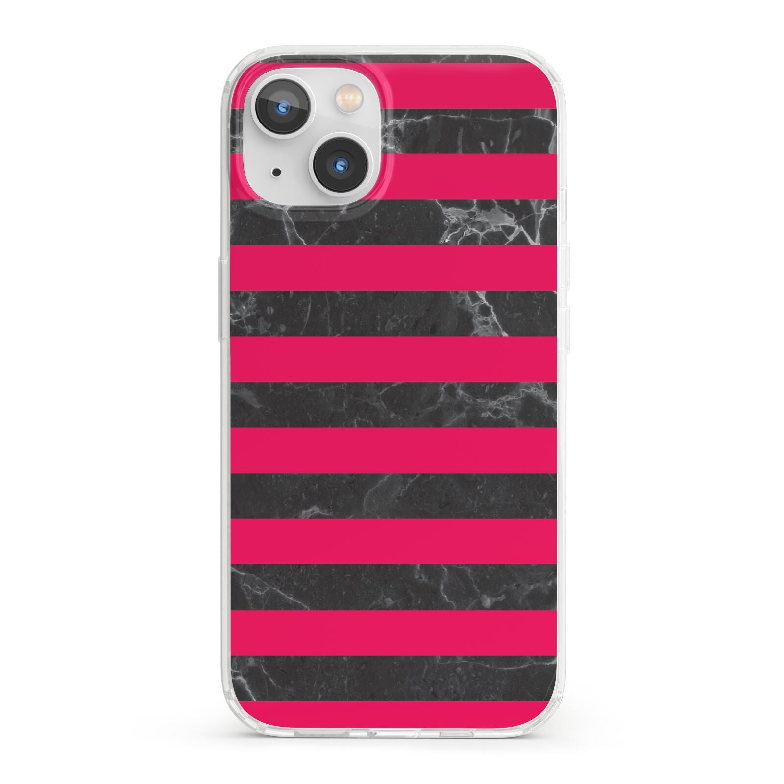 Marble Black Hot Pink iPhone 13 Clear Bumper Case