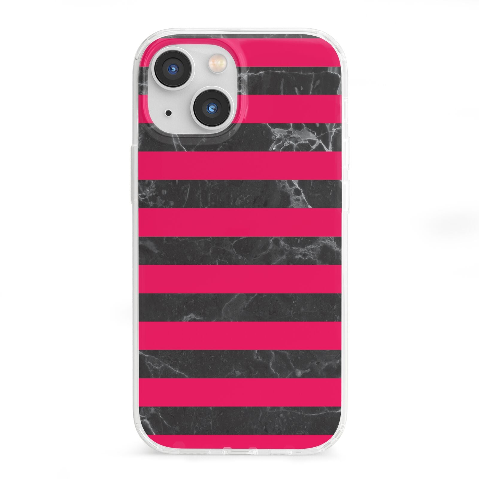 Marble Black Hot Pink iPhone 13 Mini Clear Bumper Case