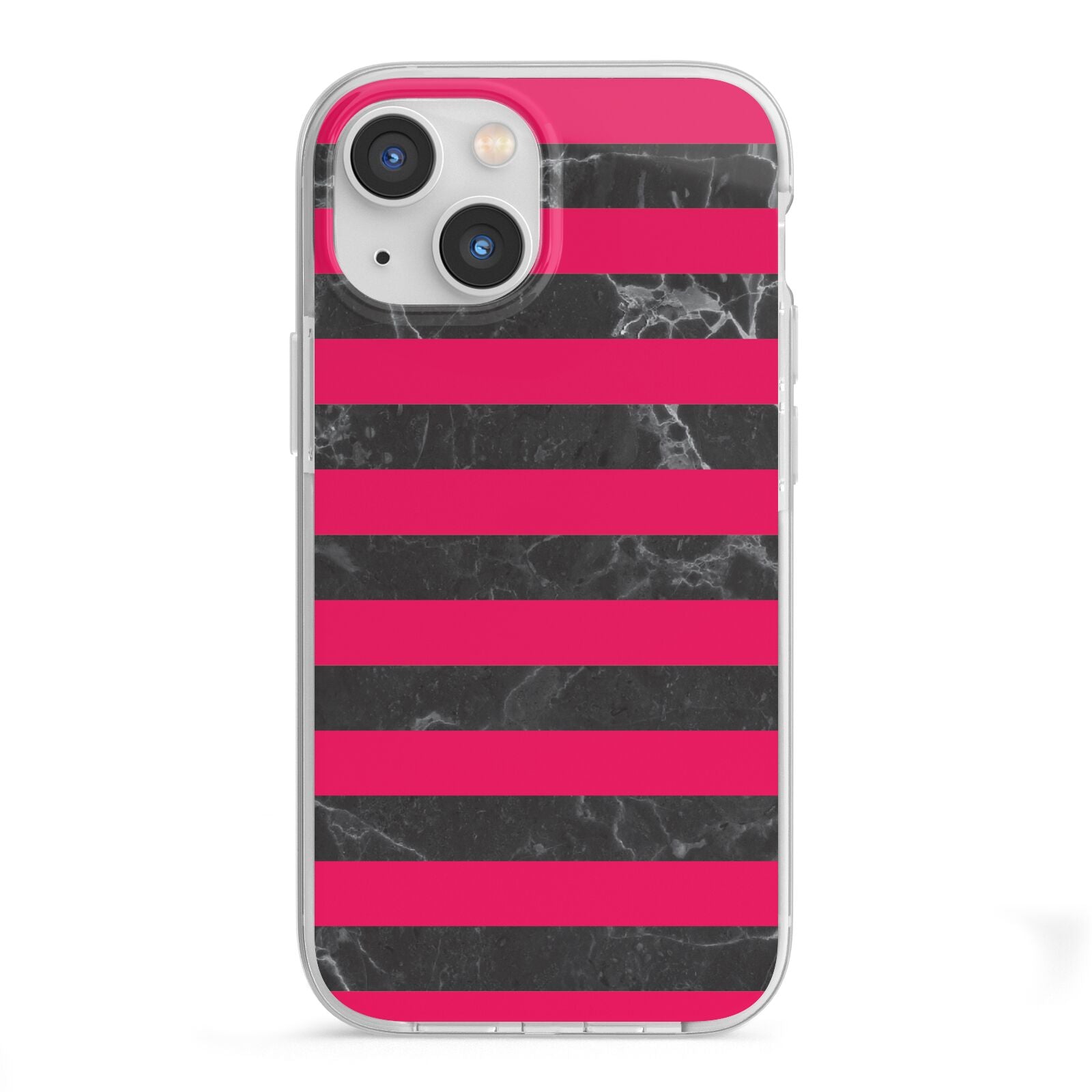 Marble Black Hot Pink iPhone 13 Mini TPU Impact Case with White Edges