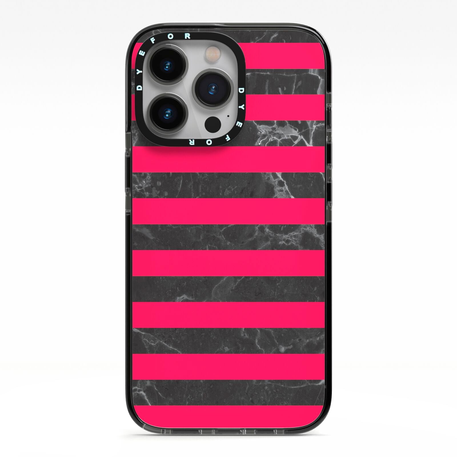 Marble Black Hot Pink iPhone 13 Pro Black Impact Case on Silver phone