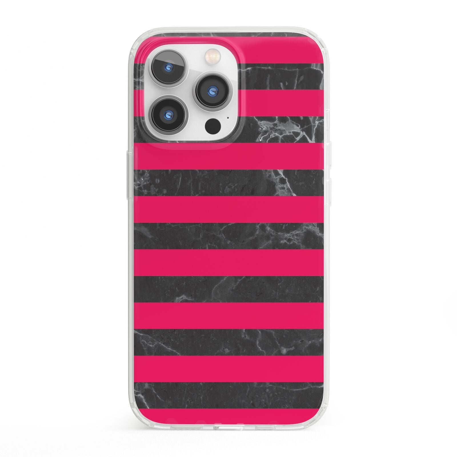 Marble Black Hot Pink iPhone 13 Pro Clear Bumper Case