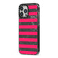 Marble Black Hot Pink iPhone 13 Pro Max Black Impact Case Side Angle on Silver phone