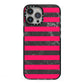 Marble Black Hot Pink iPhone 13 Pro Max Black Impact Case on Silver phone
