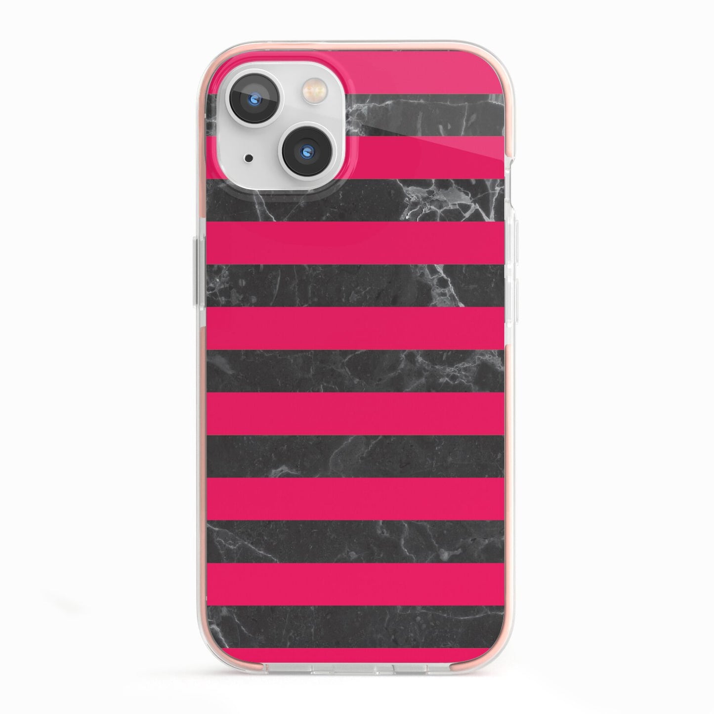 Marble Black Hot Pink iPhone 13 TPU Impact Case with Pink Edges