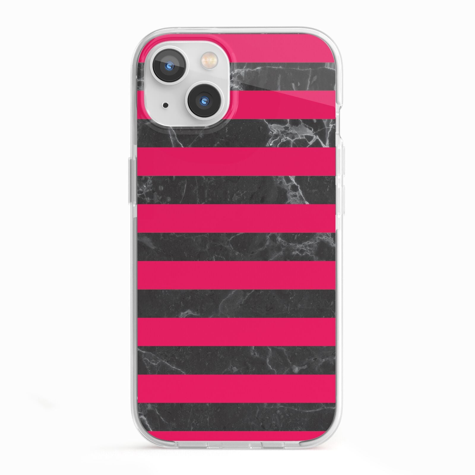 Marble Black Hot Pink iPhone 13 TPU Impact Case with White Edges