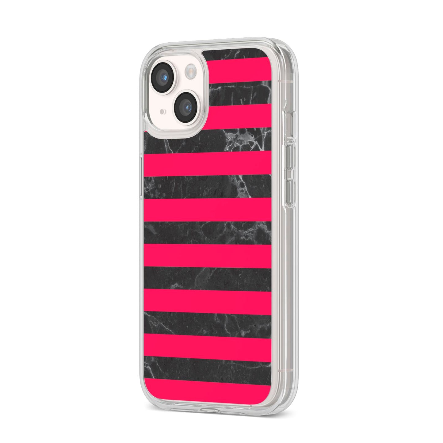 Marble Black Hot Pink iPhone 14 Clear Tough Case Starlight Angled Image
