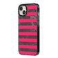 Marble Black Hot Pink iPhone 14 Plus Black Impact Case Side Angle on Silver phone