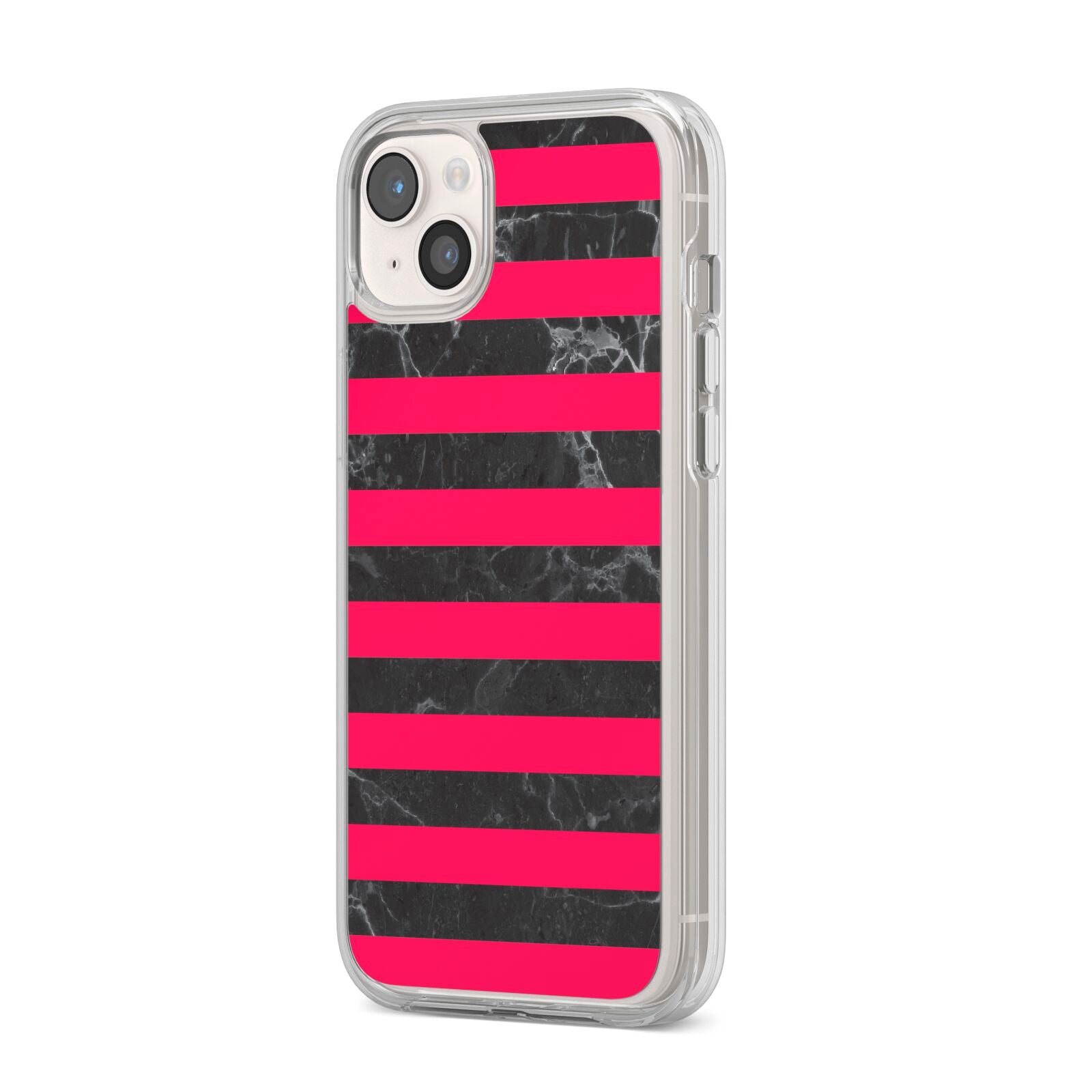 Marble Black Hot Pink iPhone 14 Plus Clear Tough Case Starlight Angled Image